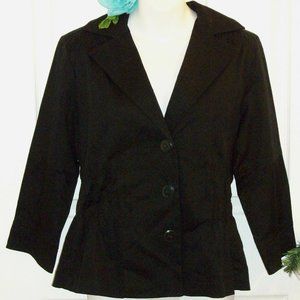 JOAN RIVERS Sz S Black Ruched Sides Jacket 3 Button Front Stretch Cotton
